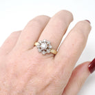 Diamond Engagement Ring - Modernist 14k Yellow & White Gold .33 CTW Floral Cluster Halo - Circa 1970s Era Size 7 3/4 Fine Engagement Jewelry