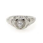 Art Deco Engagement Ring - Antique 18k White Gold Filigree 0.15 CT Old European Cut Diamond Solitaire - Circa 1920s Era Size 6 Fine Jewelry