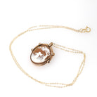 Antique Flip Pendant - Victorian 10K Rosy Yellow Gold Carved Shell Cameo Spinner Necklace - Dated July 8th 1885 Two Sided Statement Jewelry