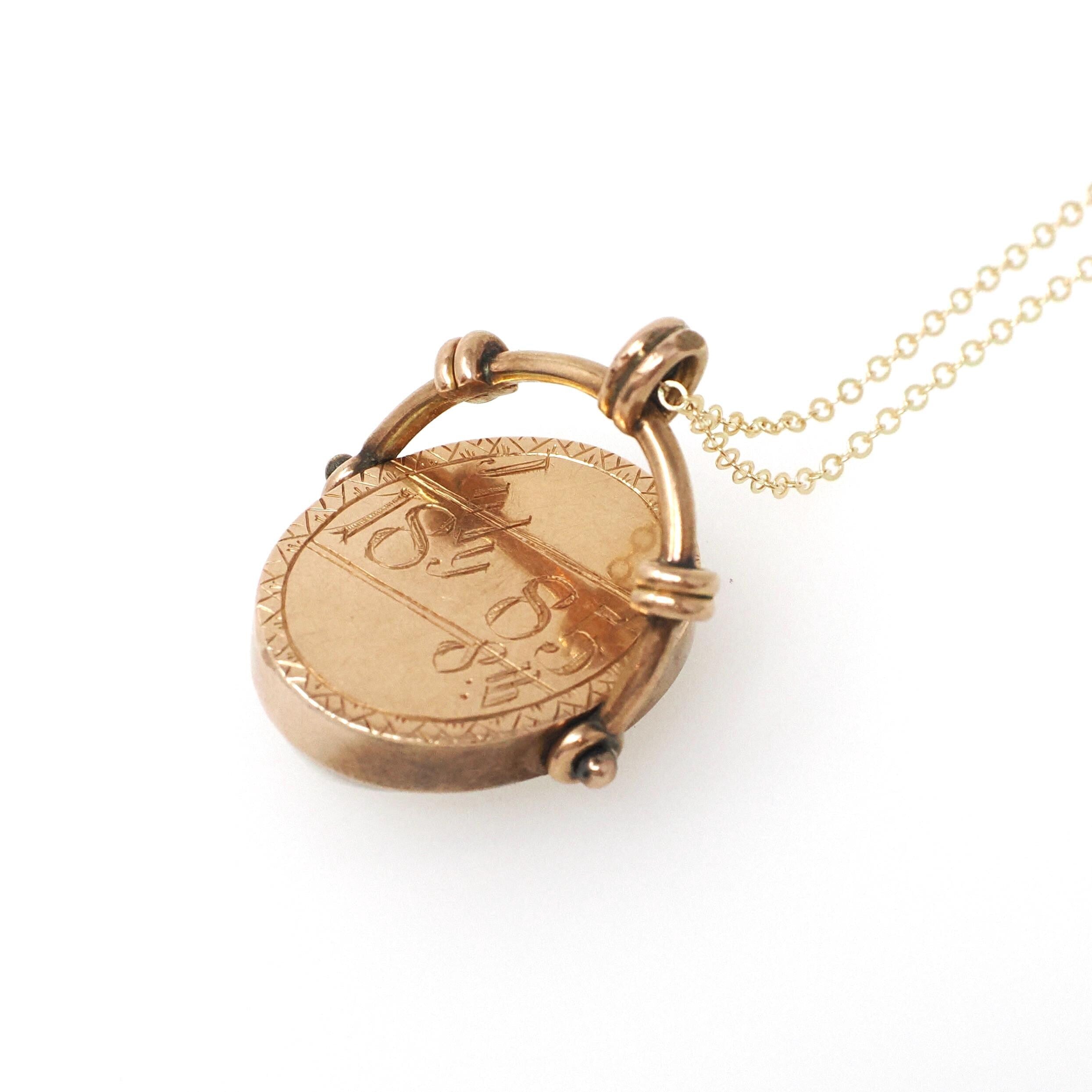 Antique Flip Pendant - Victorian 10K Rosy Yellow Gold Carved Shell Cameo Spinner Necklace - Dated July 8th 1885 Two Sided Statement Jewelry