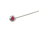Art Deco Stick Pin - Vintage 10k White Gold Red Created Ruby Gemstone - Circa 1930s Era Hexagonal Filigree Unisex Statement Lapel Jewelry