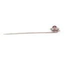 Art Deco Stick Pin - Vintage 10k White Gold Red Created Ruby Gemstone - Circa 1930s Era Hexagonal Filigree Unisex Statement Lapel Jewelry