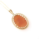 Vintage Cameo Necklace - Modernist 9k Yellow Gold Carved Shell Woman's Profile Pendant Charm - Circa Late 1960s Era Statement Fine Jewelry
