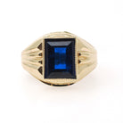 Vintage Created Spinel Ring - Mid Century 10k Yellow Gold Rectangular Step Cut 2.15 CT Blue Stone - Circa 1960s Era Size 5 Statement Jewelry