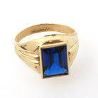 Vintage Created Spinel Ring - Mid Century 10k Yellow Gold Rectangular Step Cut 2.15 CT Blue Stone - Circa 1960s Era Size 5 Statement Jewelry
