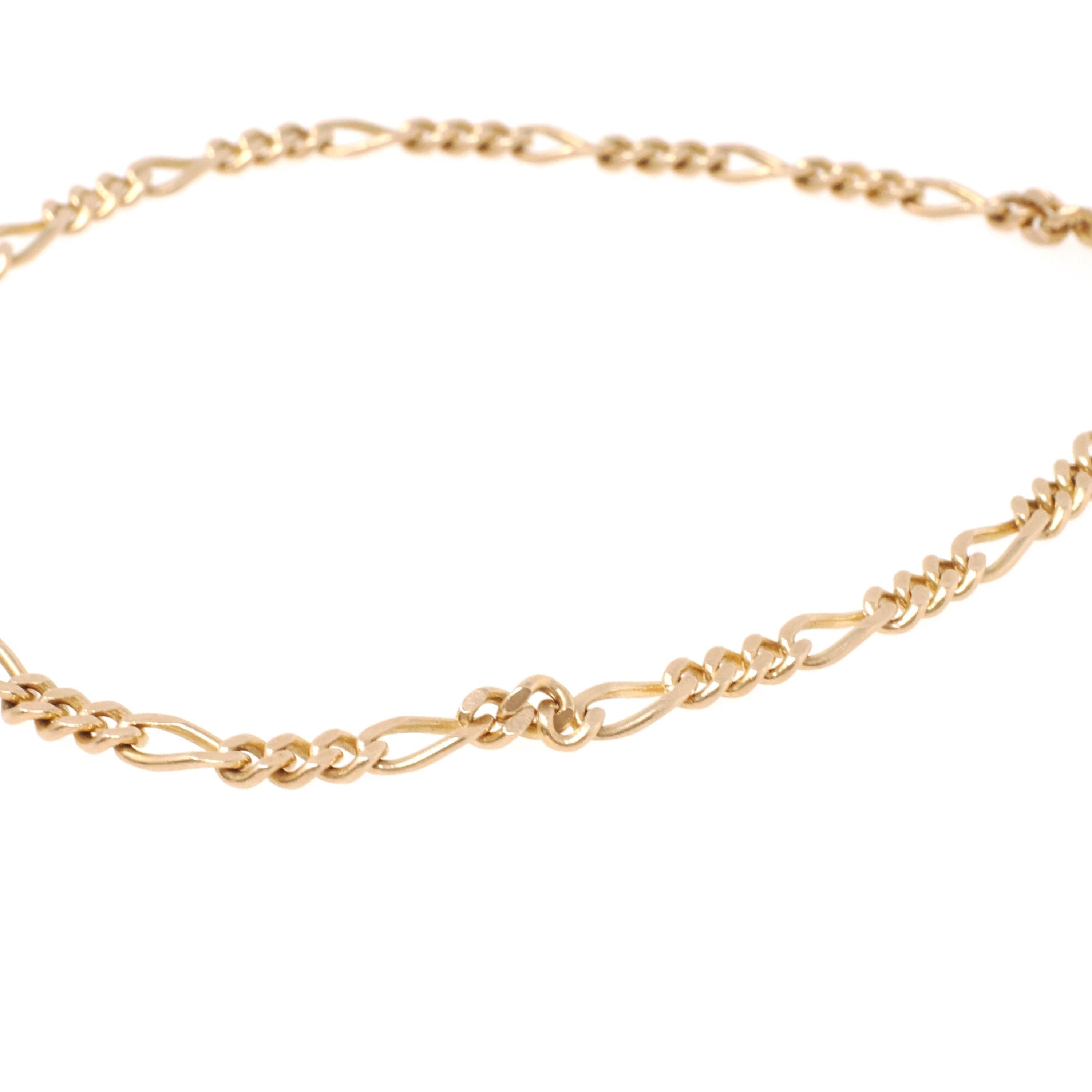 Figaro Chain Bracelet - Modern 14k Yellow Gold 3.0 MM Alternative Link Chain - Estate 1980s Era Bold Italian Spring Ring Clasp Fine Jewelry