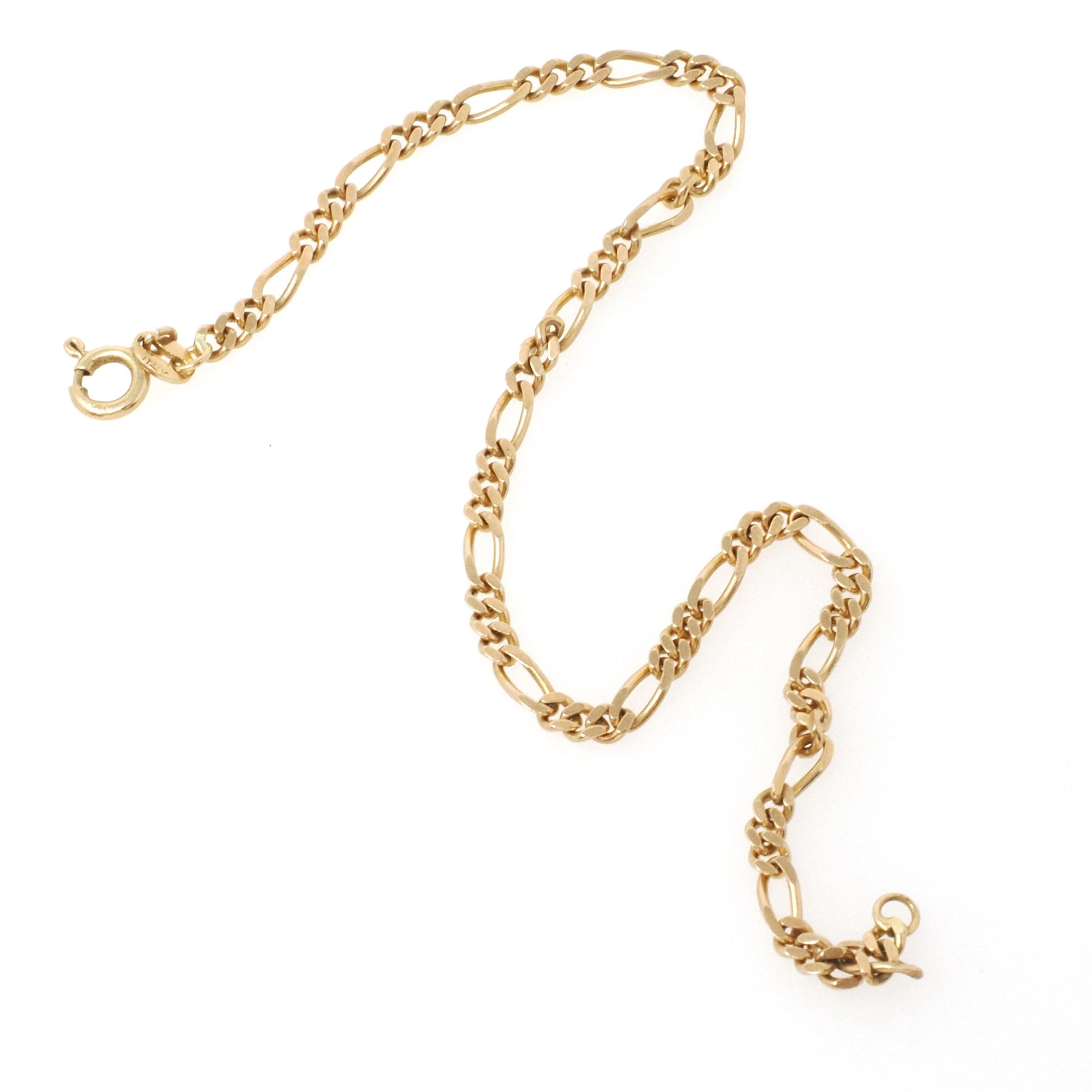 Figaro Chain Bracelet - Modern 14k Yellow Gold 3.0 MM Alternative Link Chain - Estate 1980s Era Bold Italian Spring Ring Clasp Fine Jewelry