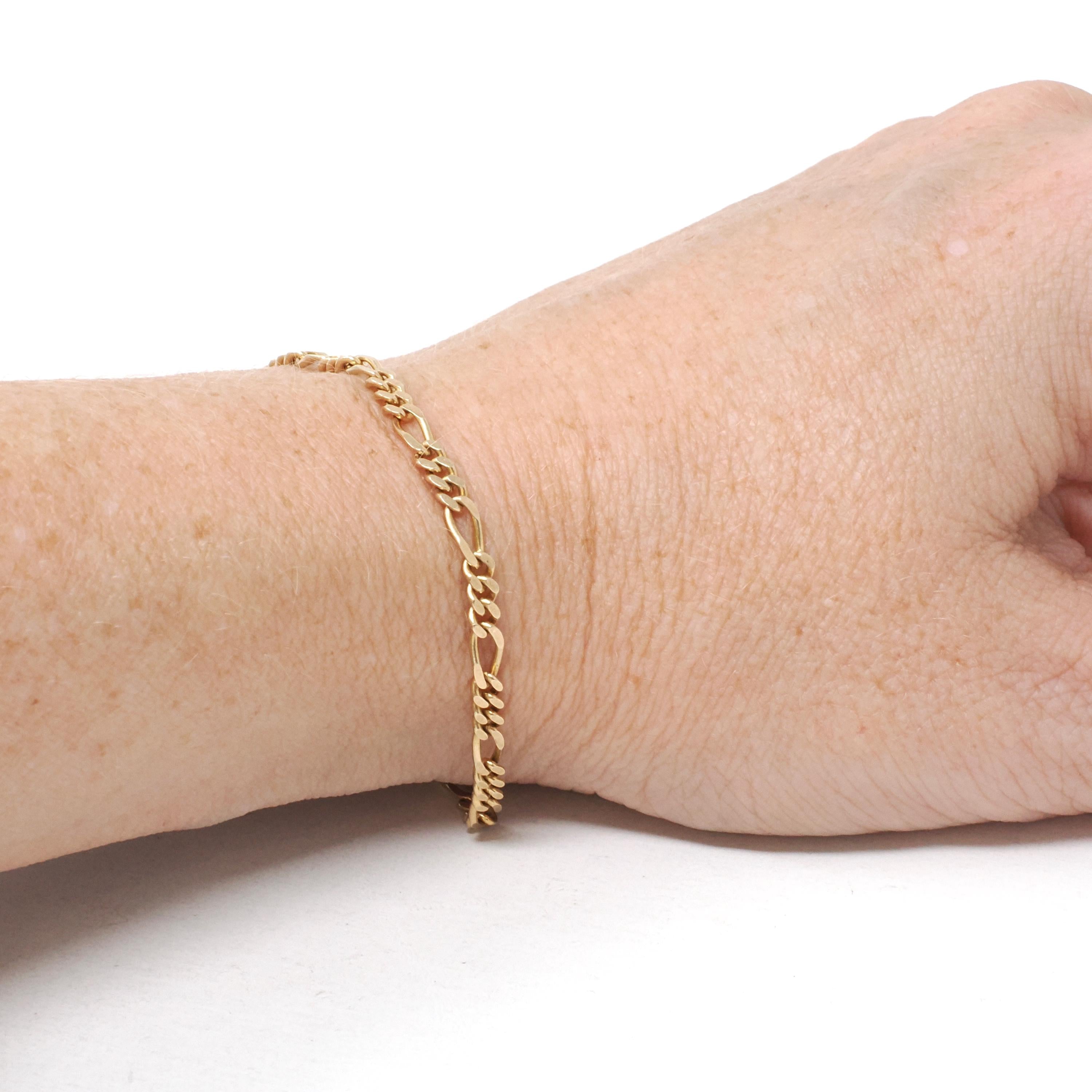 Figaro Chain Bracelet - Modern 14k Yellow Gold 3.0 MM Alternative Link Chain - Estate 1980s Era Bold Italian Spring Ring Clasp Fine Jewelry