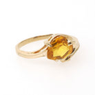 Created Yellow Sapphire Ring - Modernist 10k Yellow Gold Heart Cut Stone - Vintage Circa 1970s Size 6 1/4 Asymmetrical Style Fine Jewelry