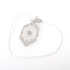 Rock Crystal Quartz Necklace - Art Deco 14k White Gold Natural .04 CT Diamond Pendant - Vintage Circa 1930s Era Statement Filigree Jewelry