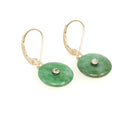 Vintage Jadeite Earrings - Modernist 14k Yellow Gold Round Disc Green Gem Lever Back - Circa 1970s Pierced Ears Diamond Accent Fine Jewelry