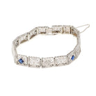 Art Deco Bracelet - Vintage 14k White Gold Created Blue Sapphire & Natural Diamonds - Circa 1930s 7 1/4 Inch Wide Filigree Link Fine Jewelry