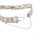 Art Deco Bracelet - Vintage 14k White Gold Created Blue Sapphire & Natural Diamonds - Circa 1930s 7 1/4 Inch Wide Filigree Link Fine Jewelry