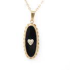 Onyx & Diamond Pendant - Mid Century 14k Yellow Gold Black Chalcedony Gemstone Necklace - Vintage Circa 1960s Charm Fine Statement Jewelry
