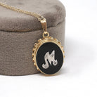 Letter "M" Pendant - Mid Century 14K Yellow Gold Natural Onyx & Diamond Charm - Vintage Circa 1960s Initial Necklace Fine Statement Jewelry