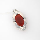 Silver Art Deco Pendant - Vintage Sterling Natural Carnelian & Marcasite Gemstone Shield Necklace - Circa 1930s Era Flapper Fashion Jewelry