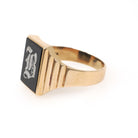 Letter "B" Ring - Mid Century 10k Yellow Gold Black Onyx Old English Initial - Vintage Circa 1950s Era Size 10 1/4 Statement Fine Jewelry