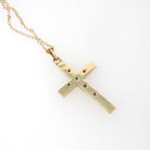 Vintage Cross Necklace - Retro 14k Yellow & White Gold Natural .03 CTW Diamond Pendant - Circa 1940s Religious Faith Fine Symbolic Jewelry