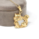 Vintage Cat Charm - Mid Century 14k Yellow Gold Figural Feline Pendant Necklace - Circa 1960s Mother Of Pearl Belly Pet Animal Fine Jewelry