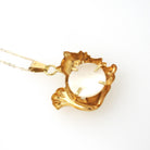 Vintage Cat Charm - Mid Century 14k Yellow Gold Figural Feline Pendant Necklace - Circa 1960s Mother Of Pearl Belly Pet Animal Fine Jewelry