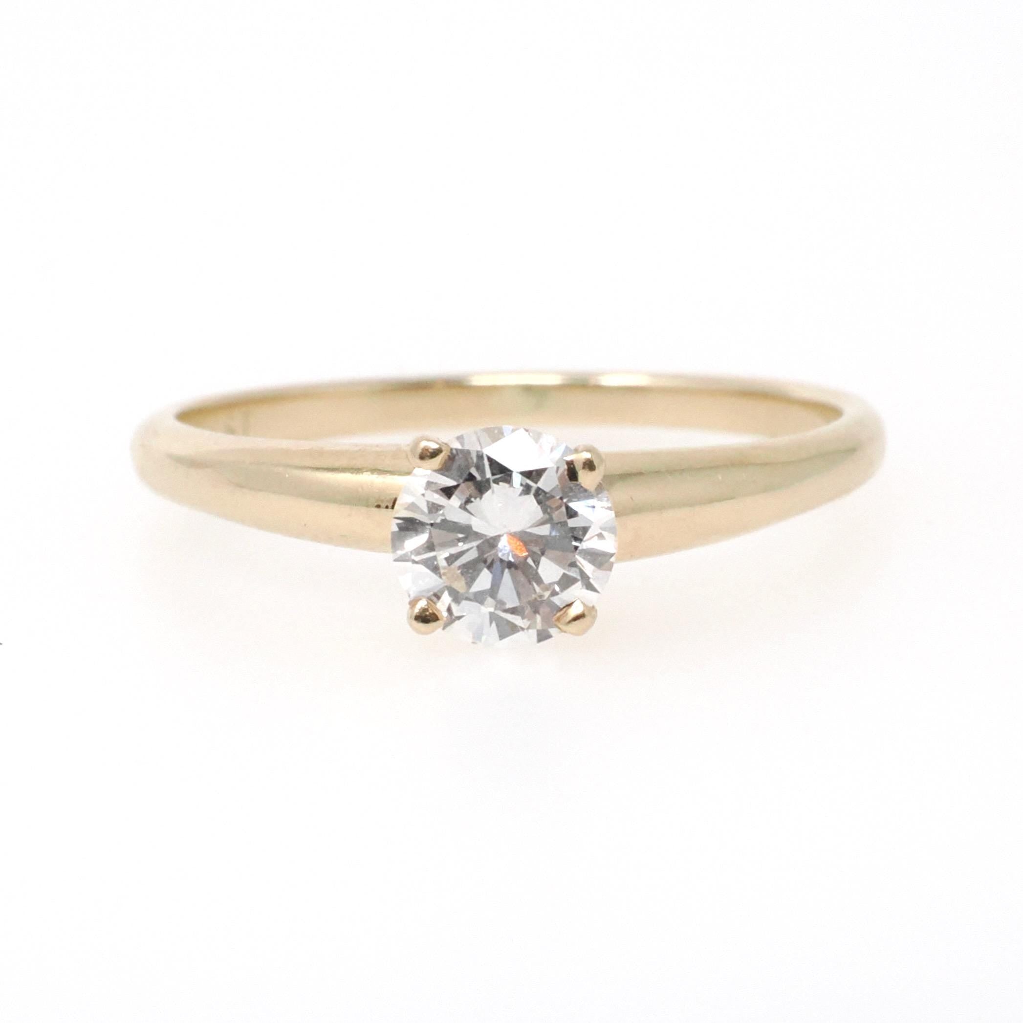 Vintage Diamond Ring - Mid Century 14k Yellow Gold Natural Gem Solitaire Engagement - Circa 1960s Era Size 5.5 Fine Bridal Jewelry