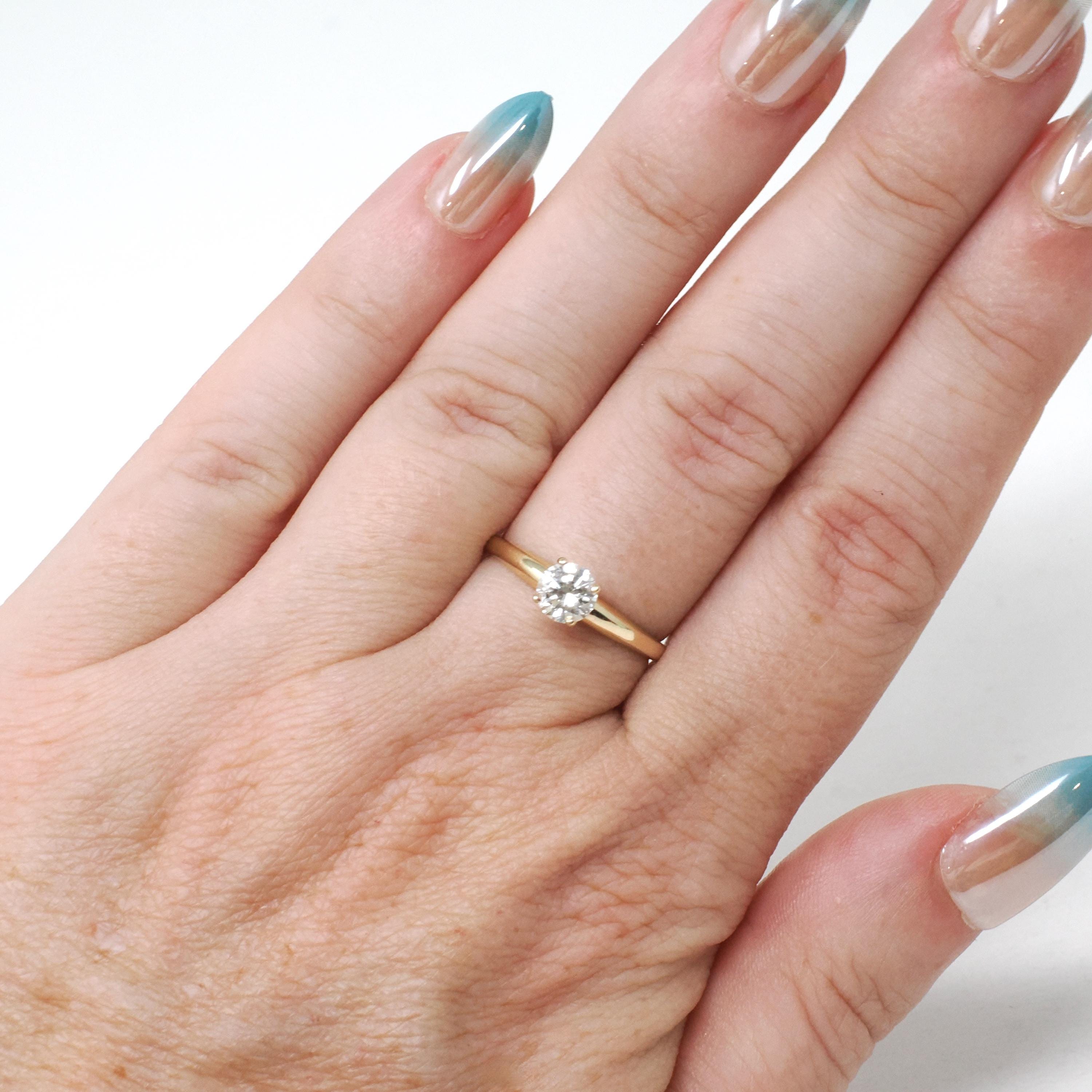 Vintage Diamond Ring - Mid Century 14k Yellow Gold Natural Gem Solitaire Engagement - Circa 1960s Era Size 5.5 Fine Bridal Jewelry