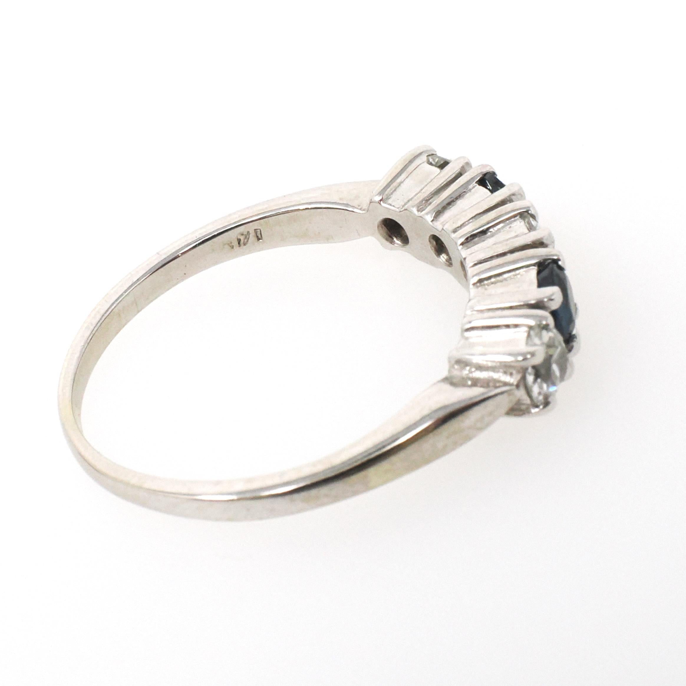 Sapphire & Diamond Band - Contemporary 14k White Gold Natural Five Gemstone Ring - Estate Circa 2000s Era Size 6 Fine Stacking Jewelry