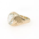 Vintage Glass Ring - Modernist 10k Yellow Gold Clear Pale Blue Oval Cut Faceted Stone - Circa Late 1960s Size 5 3/4 Fine Statement Jewelry