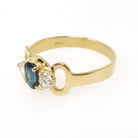 Sapphire & Diamond Ring - Modern Era 18k Yellow Gold Natural Blue Corundum Three Stone Engagement - Estate Size 6 3/4 Fine Bridal Jewelry