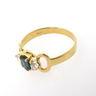 Sapphire & Diamond Ring - Modern Era 18k Yellow Gold Natural Blue Corundum Three Stone Engagement - Estate Size 6 3/4 Fine Bridal Jewelry