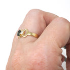 Sapphire & Diamond Ring - Modern Era 18k Yellow Gold Natural Blue Corundum Three Stone Engagement - Estate Size 6 3/4 Fine Bridal Jewelry