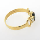 Sapphire & Diamond Ring - Modern Era 18k Yellow Gold Natural Blue Corundum Three Stone Engagement - Estate Size 6 3/4 Fine Bridal Jewelry