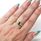 Sapphire & Diamond Ring - Modern Era 18k Yellow Gold Natural Blue Corundum Three Stone Engagement - Estate Size 6 3/4 Fine Bridal Jewelry