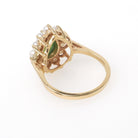Vintage Halo Ring - Retro Modern 14k Yellow Gold Green Nephrite Jade and Seed Pearls - Circa 1970s Era Size 7 Fine Dainty Statement Jewelry