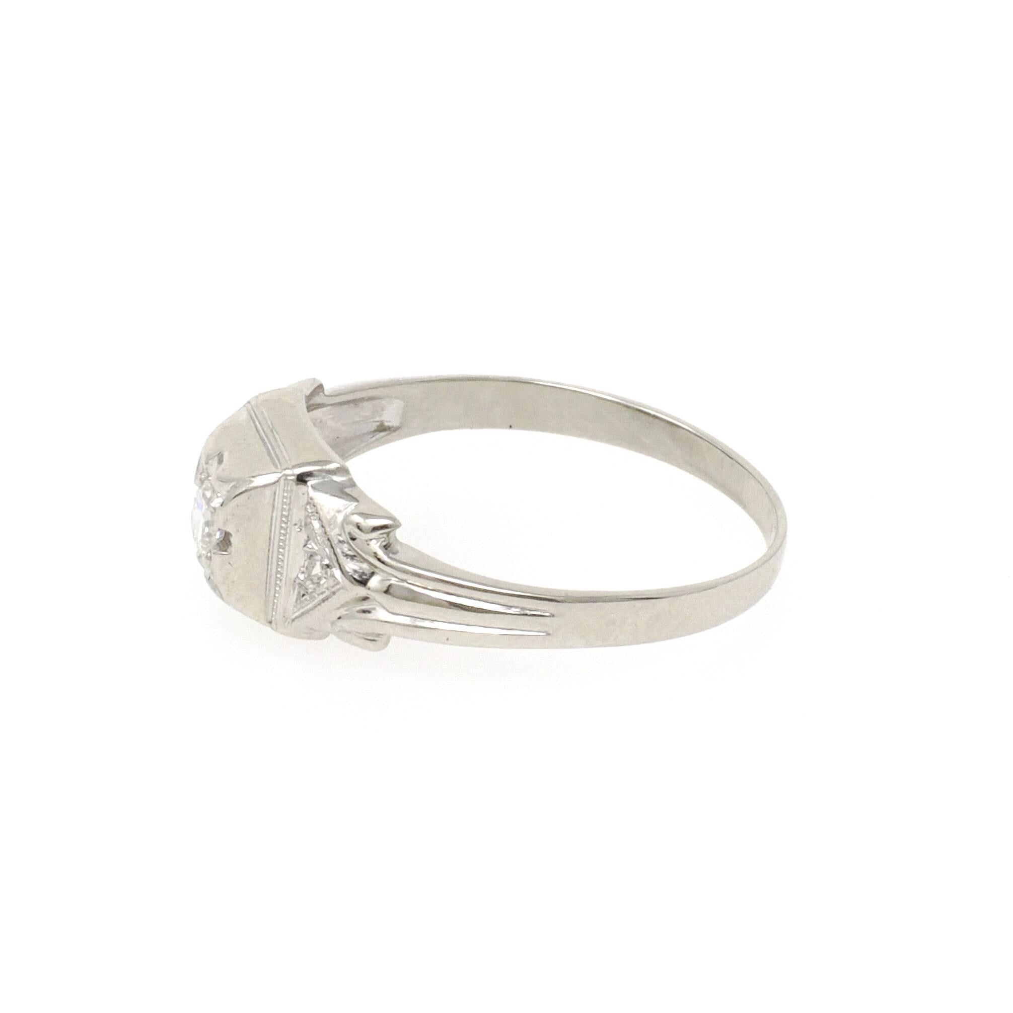 Art Deco Diamond Ring - Vintage 14k White Gold .09 CTW Star Incised Dainty Engagement - Circa 1930s Size 5 1/4 Fine Classic Bridal Jewelry