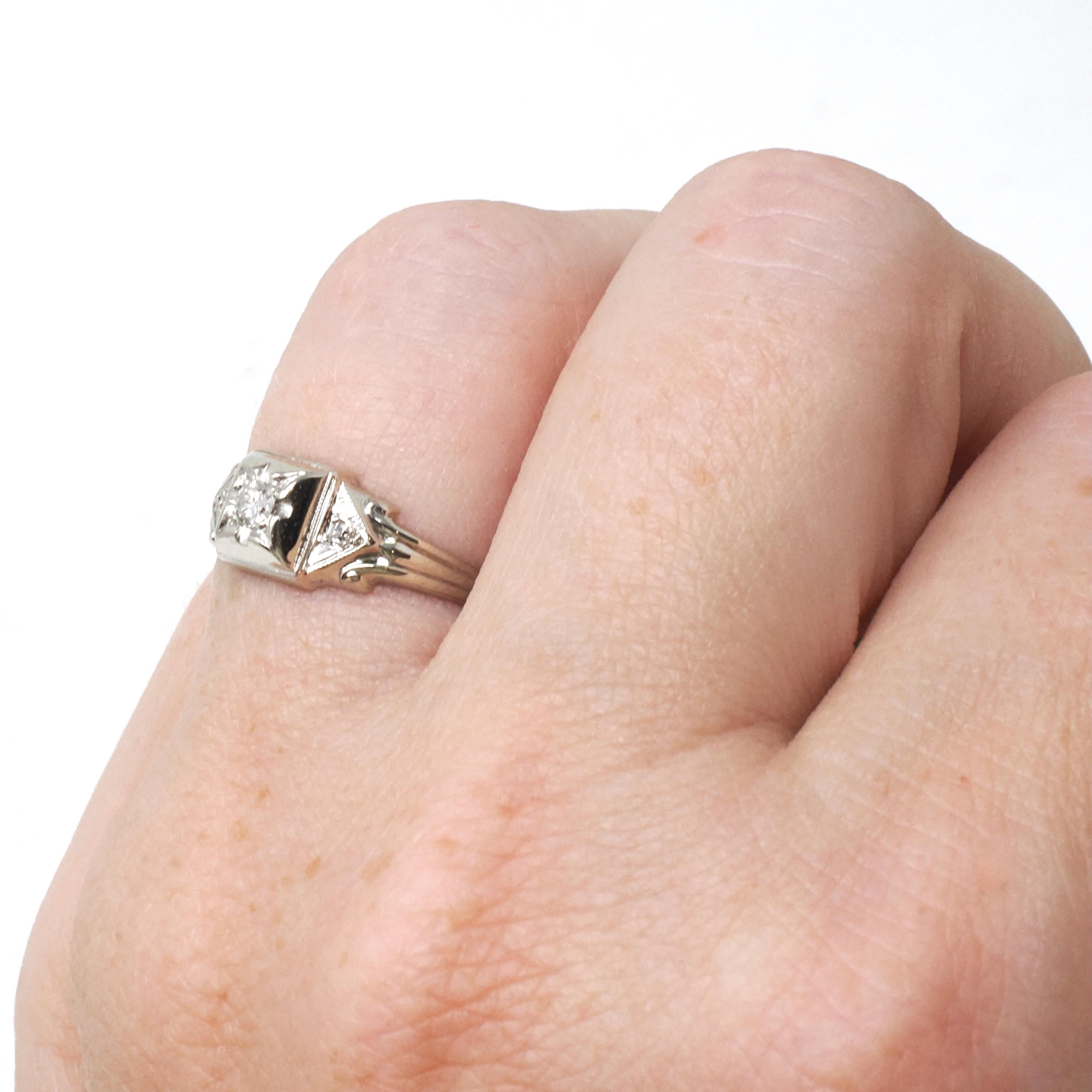 Art Deco Diamond Ring - Vintage 14k White Gold .09 CTW Star Incised Dainty Engagement - Circa 1930s Size 5 1/4 Fine Classic Bridal Jewelry