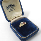 Created Ruby & Diamond Ring - Retro 14k Yellow White Gold Toi Et Moi Gems - Vintage Circa 1940s Size 4.75 July April Birthstone Fine Jewelry