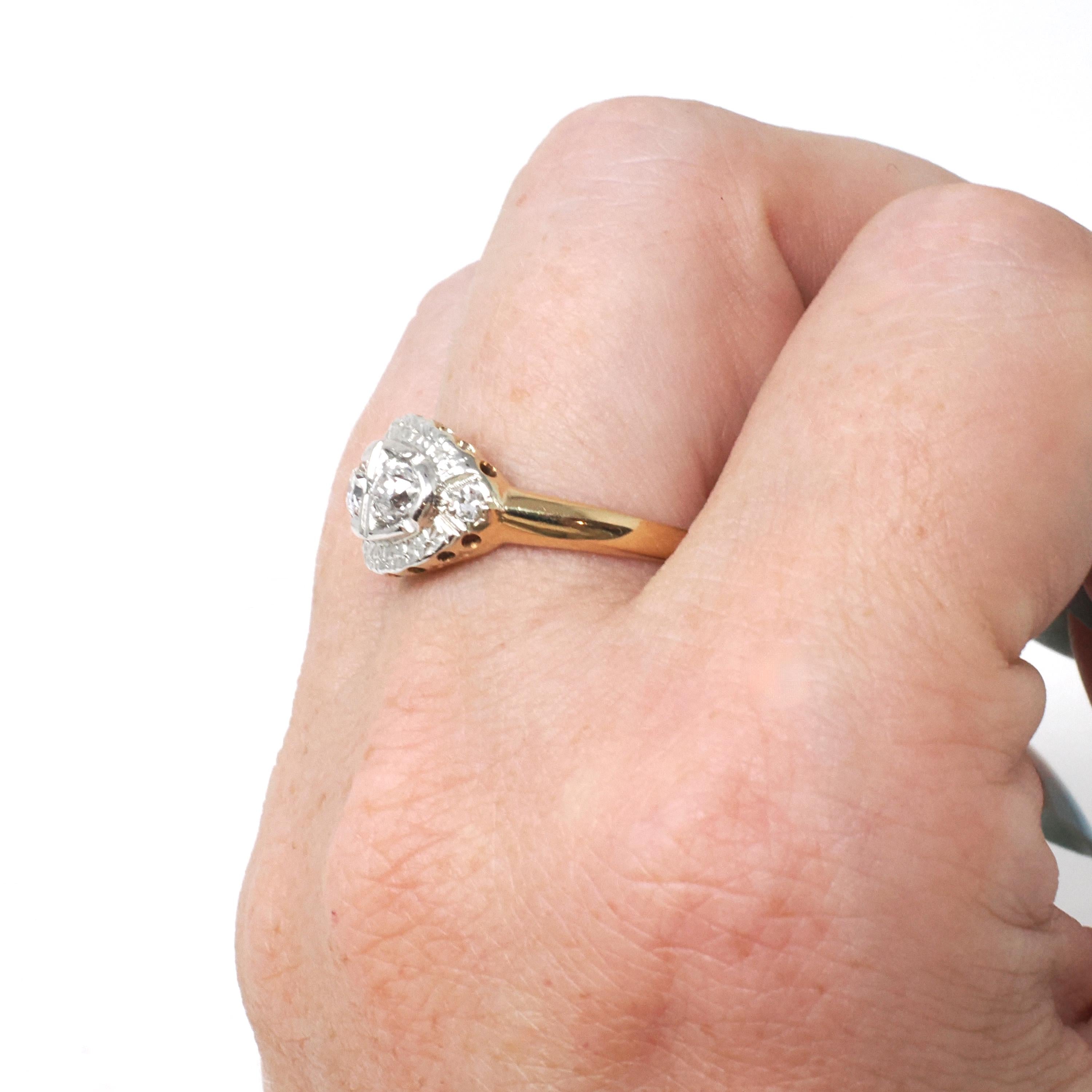 Mid Century Princess Ring - Vintage 14k Yellow & White Gold .37 CTW Diamonds - Circa 1950s Size 7 Sweetheart April Birthstone Fine Jewelry