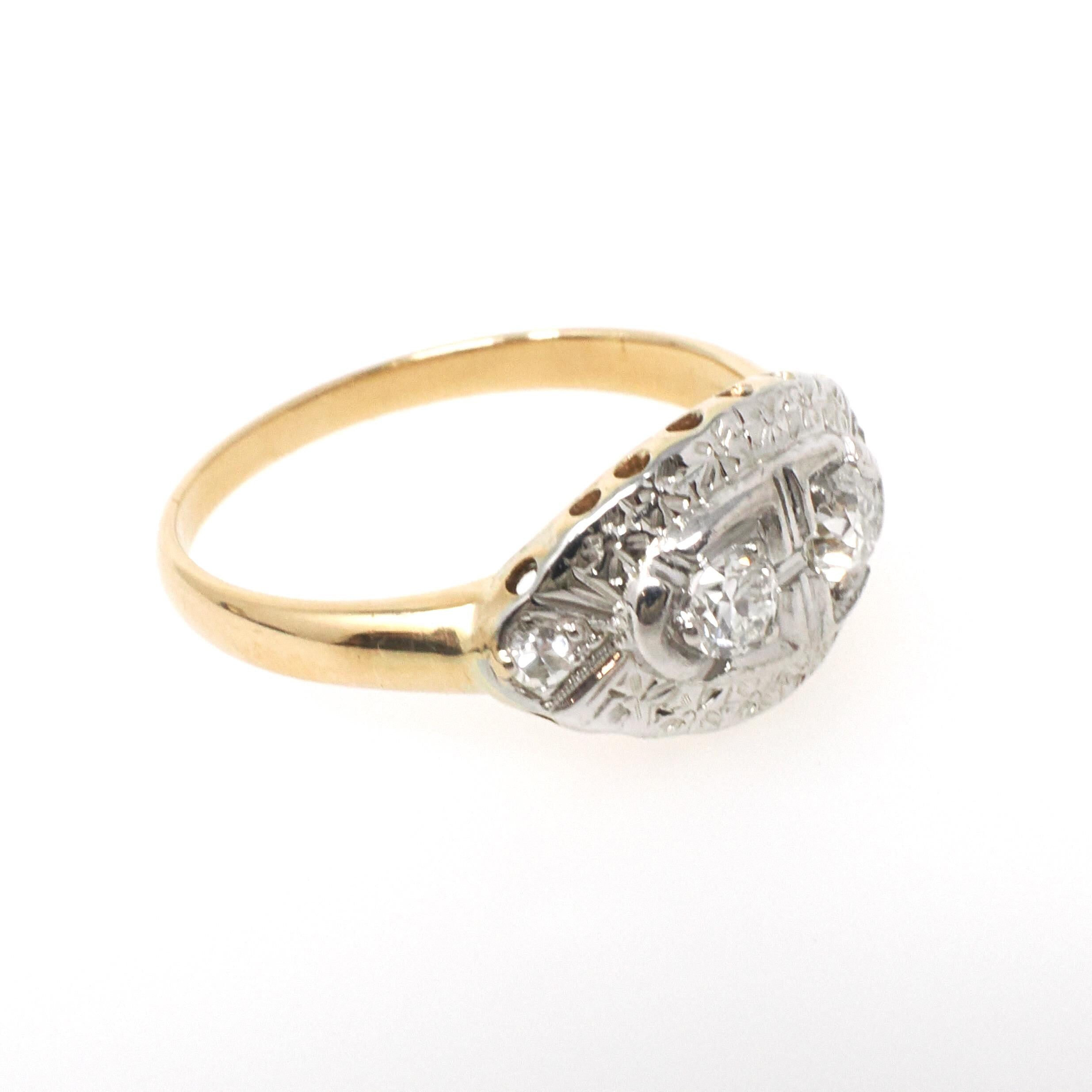 Mid Century Princess Ring - Vintage 14k Yellow & White Gold .37 CTW Diamonds - Circa 1950s Size 7 Sweetheart April Birthstone Fine Jewelry
