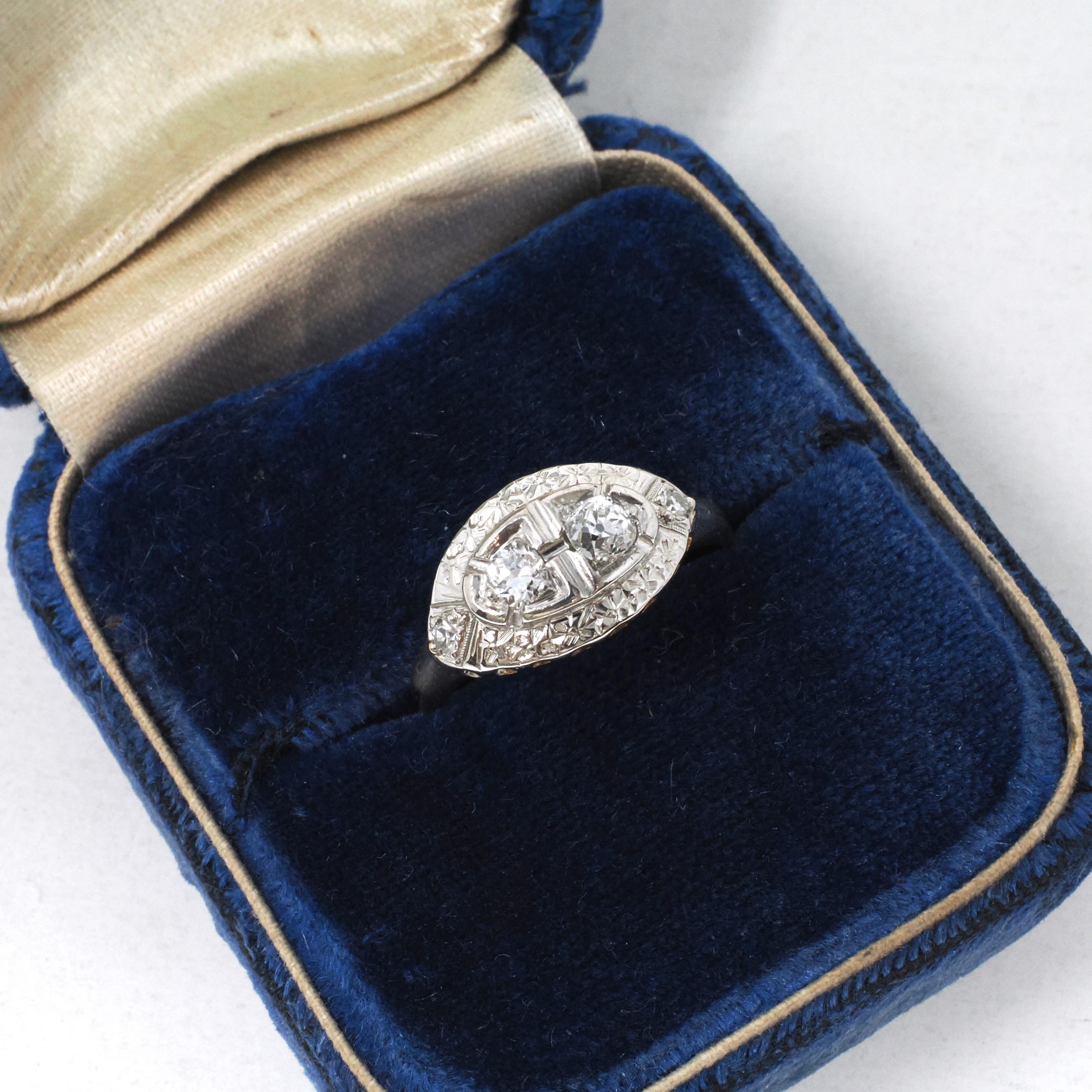 Mid Century Princess Ring - Vintage 14k Yellow & White Gold .37 CTW Diamonds - Circa 1950s Size 7 Sweetheart April Birthstone Fine Jewelry