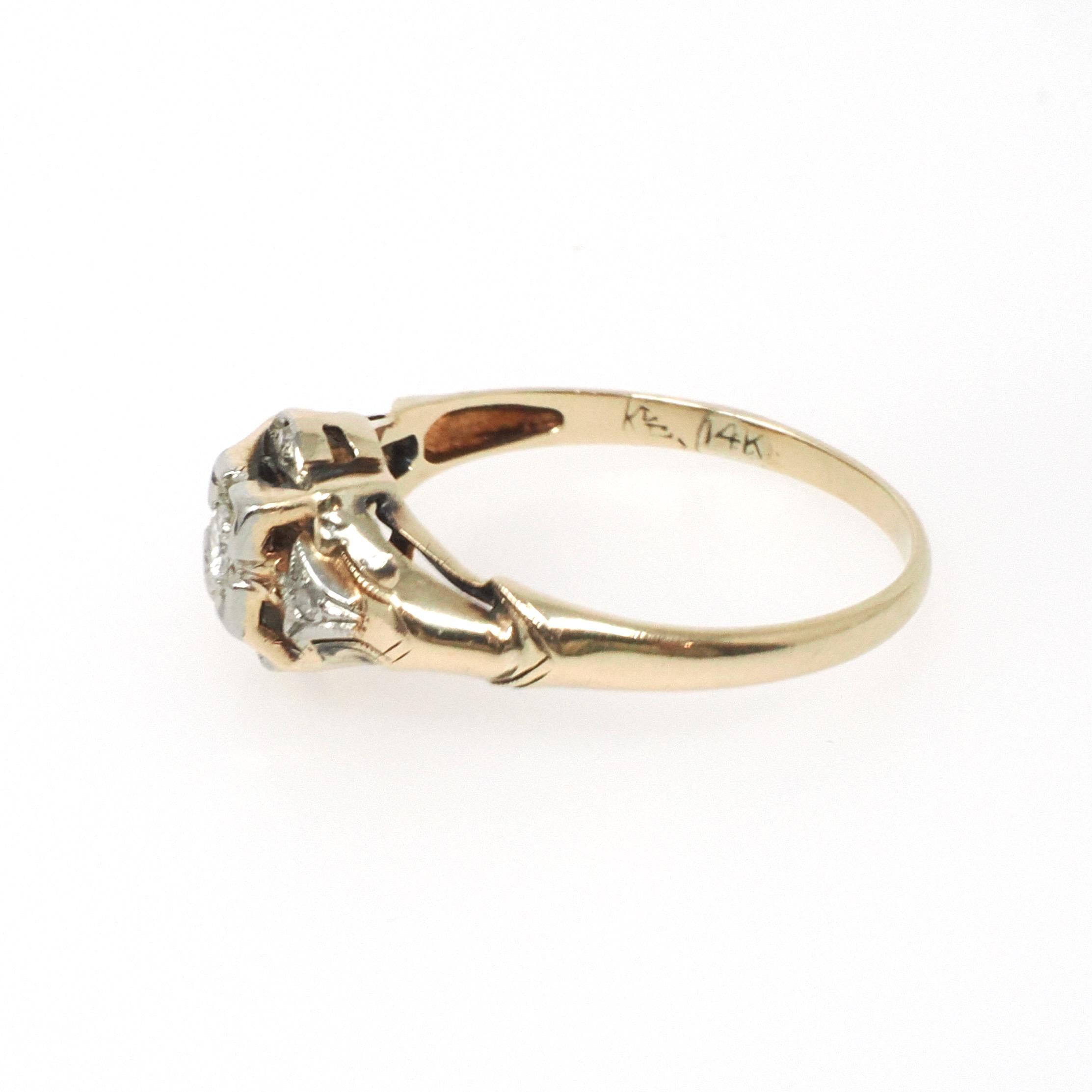 Vintage Diamond Ring - Mid Century 14k Yellow & White Gold .07 CTW Natural Two Tone Engagement - Circa 1950s Era Size 6 3/4 Fine Jewelry