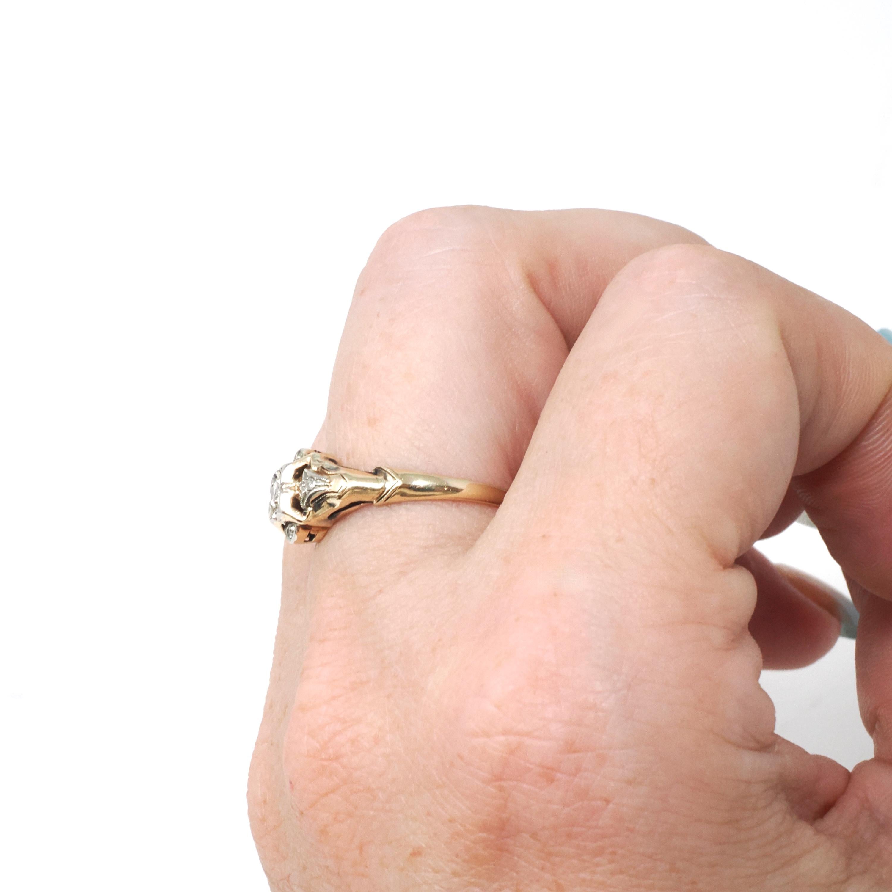 Vintage Diamond Ring - Mid Century 14k Yellow & White Gold .07 CTW Natural Two Tone Engagement - Circa 1950s Era Size 6 3/4 Fine Jewelry