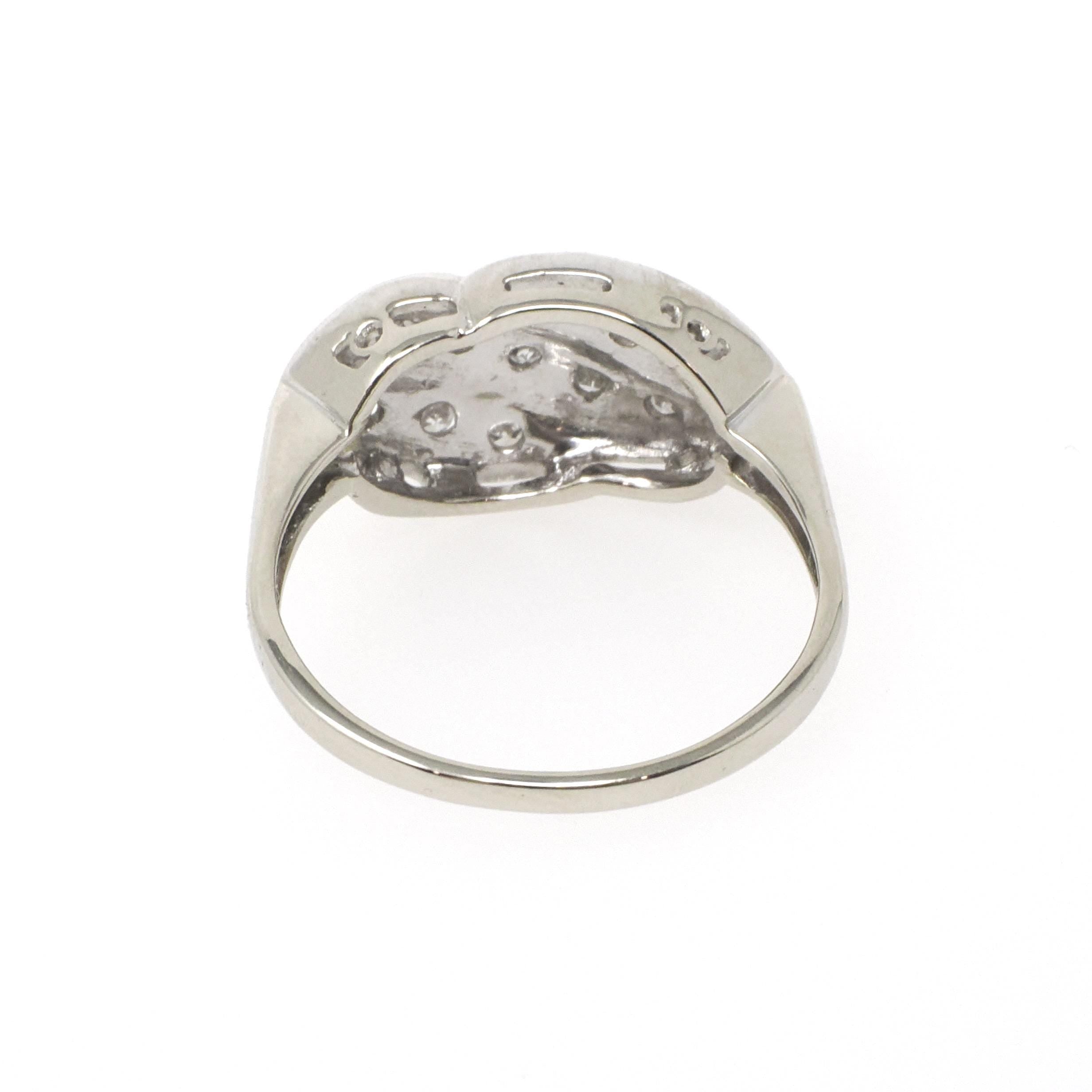 Vintage Princess Ring - Mid Century 14k White Gold Natural .18 CTW Diamonds - Circa 1950s Era Size 7 1/4 Curved Bypass Fine Fashion Jewelry