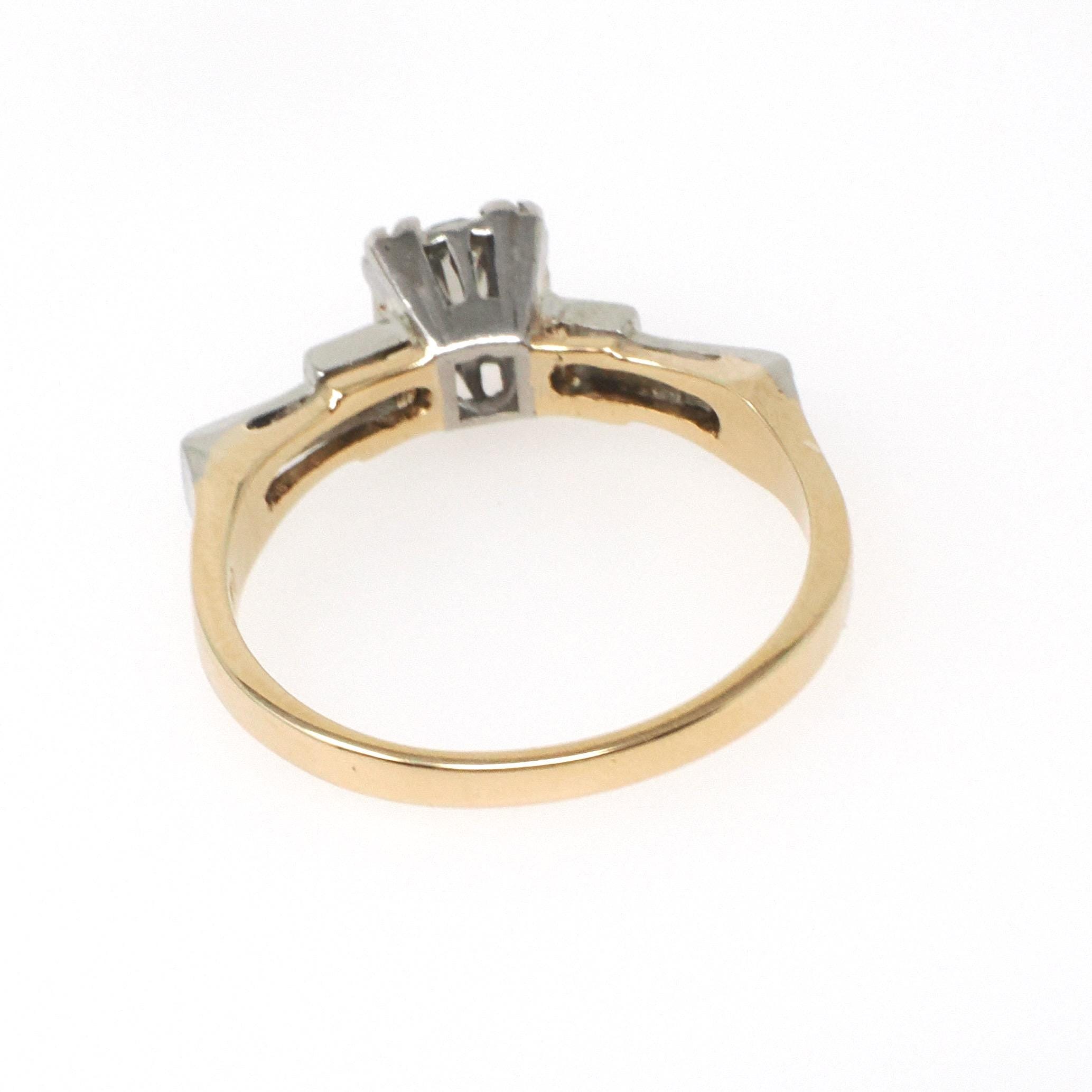 Vintage Diamond Ring - Mid Century 14k Yellow Gold & Platinum .46 CTW Natural Two Tone Engagement - Circa 1950s Era Size 6 1/4 Fine Jewelry