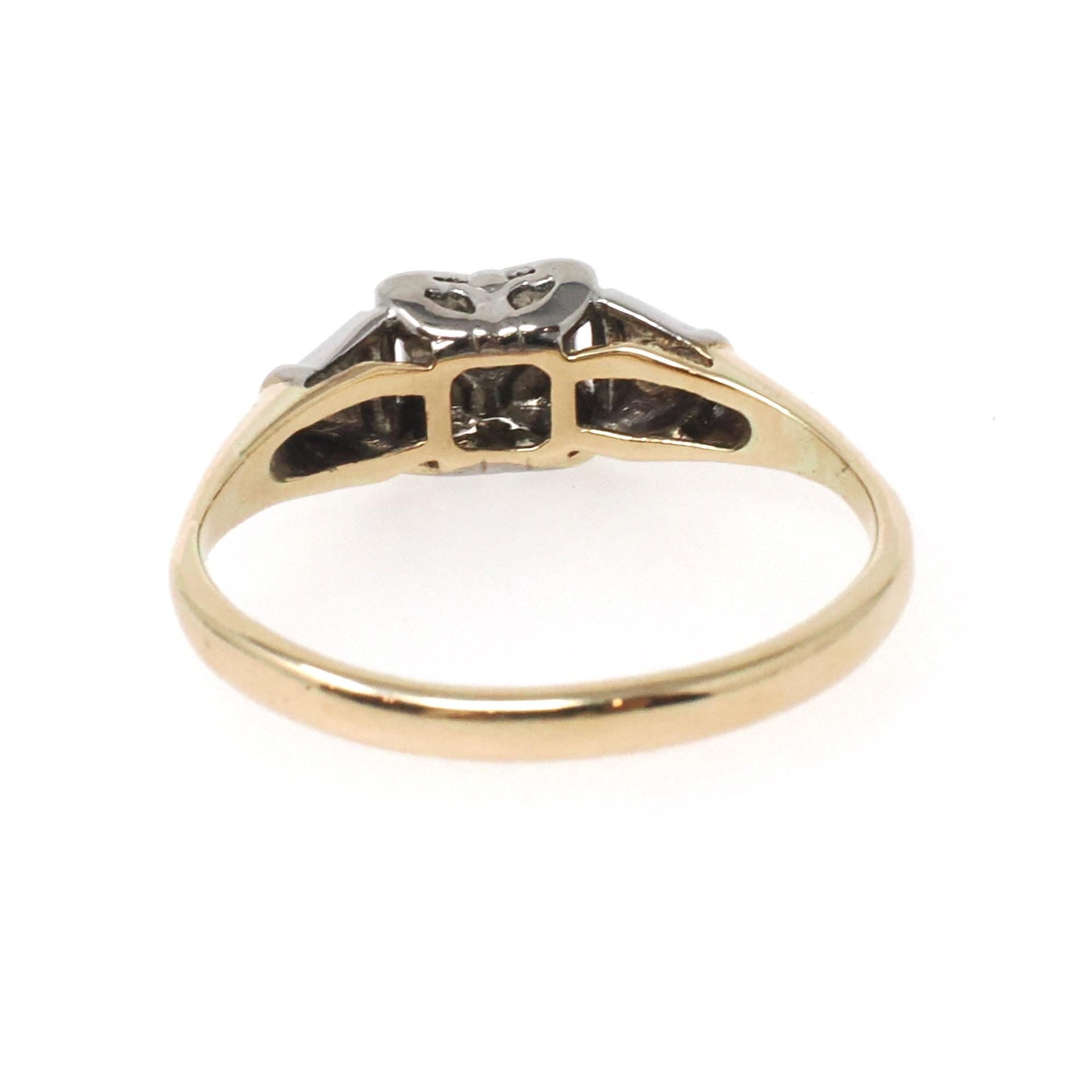 Vintage Diamond Ring - Mid Century Era 10k Yellow & White Gold .05 CTW Engagement - Circa 1950s Size 6 3/4 Dainty Fine Bridal Jewelry