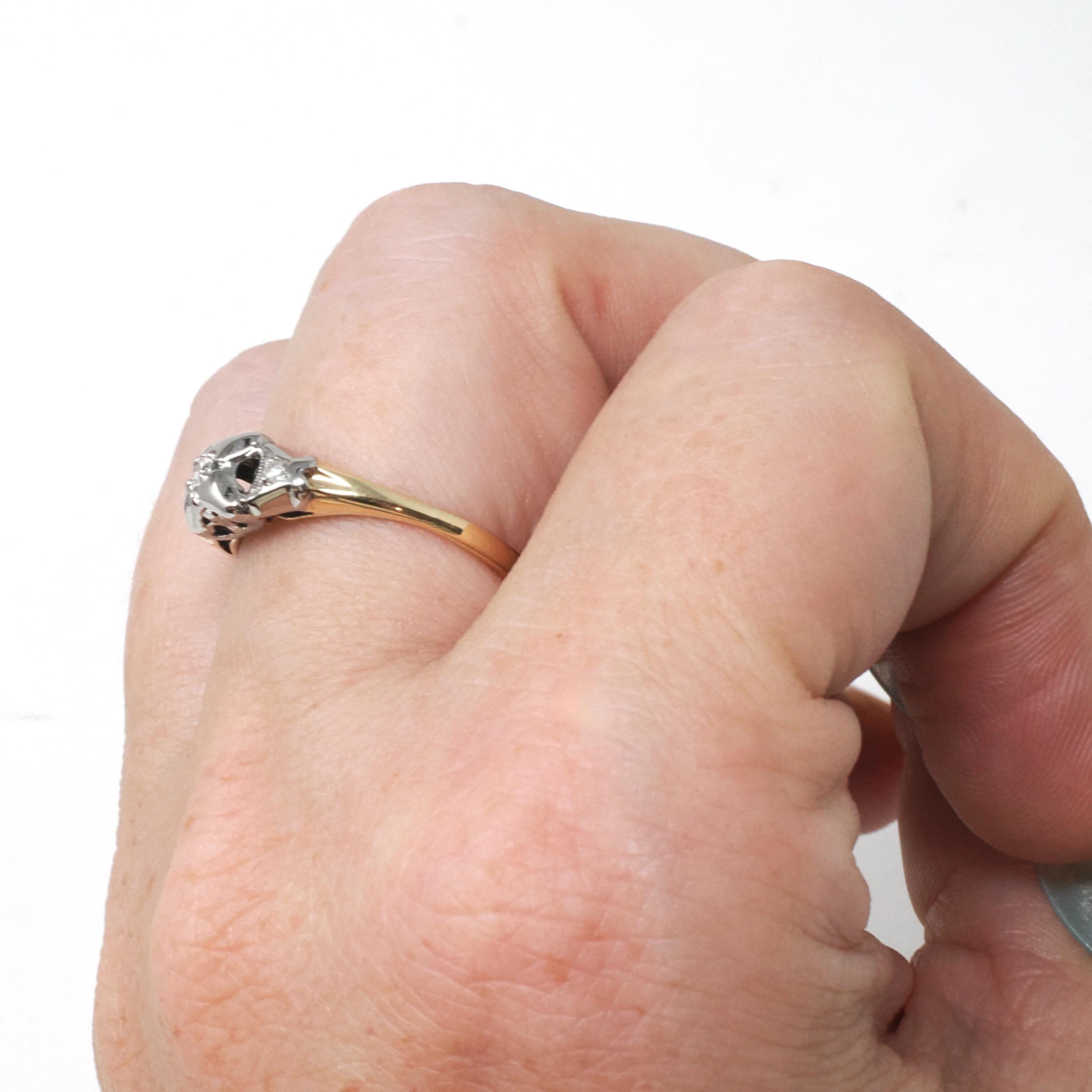 Vintage Diamond Ring - Mid Century Era 10k Yellow & White Gold .05 CTW Engagement - Circa 1950s Size 6 3/4 Dainty Fine Bridal Jewelry