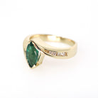 Emerald Engagement Ring - Contemporary 14k Yellow Gold Navette Natural Green Marquise Gemstone Bypass - Size 5.5 May Birthstone Fine Jewelry