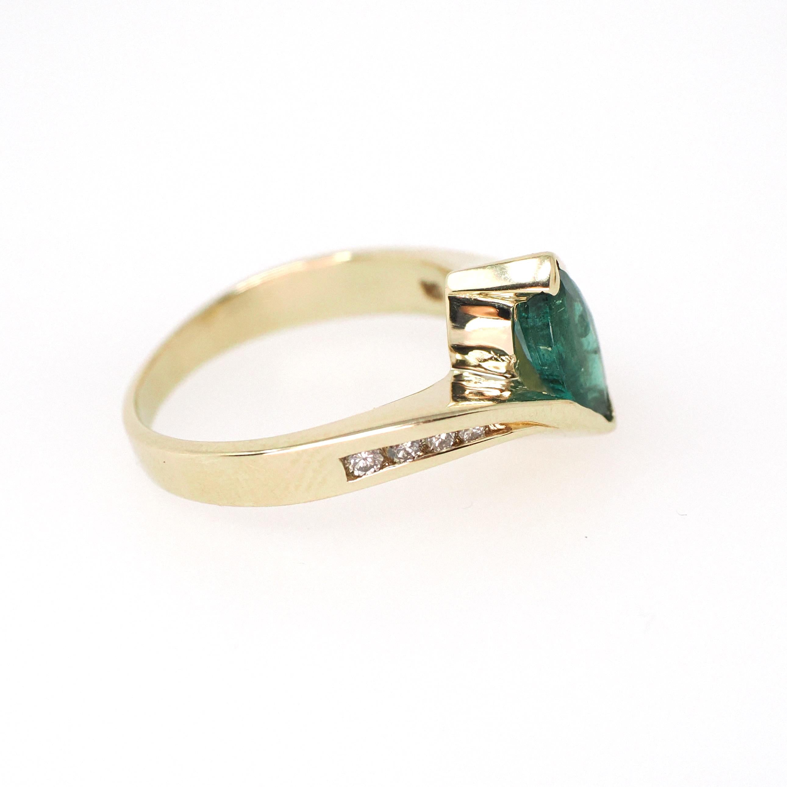 Emerald Engagement Ring - Contemporary 14k Yellow Gold Navette Natural Green Marquise Gemstone Bypass - Size 5.5 May Birthstone Fine Jewelry
