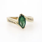 Emerald Engagement Ring - Contemporary 14k Yellow Gold Navette Natural Green Marquise Gemstone Bypass - Size 5.5 May Birthstone Fine Jewelry