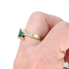 Emerald Engagement Ring - Contemporary 14k Yellow Gold Navette Natural Green Marquise Gemstone Bypass - Size 5.5 May Birthstone Fine Jewelry